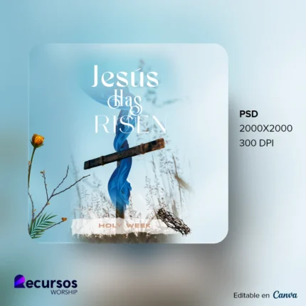 Church Announcements Template | Resurrection Cross 1:1 Canva — mockup, 1:1