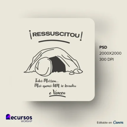 Modelo para avisos de Igreja | Estilo Minimalista de Ressurreição 1:1 Canva — mockup, 1:1