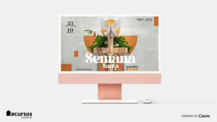 Fundo para Projetor de Semana Santa | Design Floral e Cruz 16:9 PSD — mockup, 16:9
