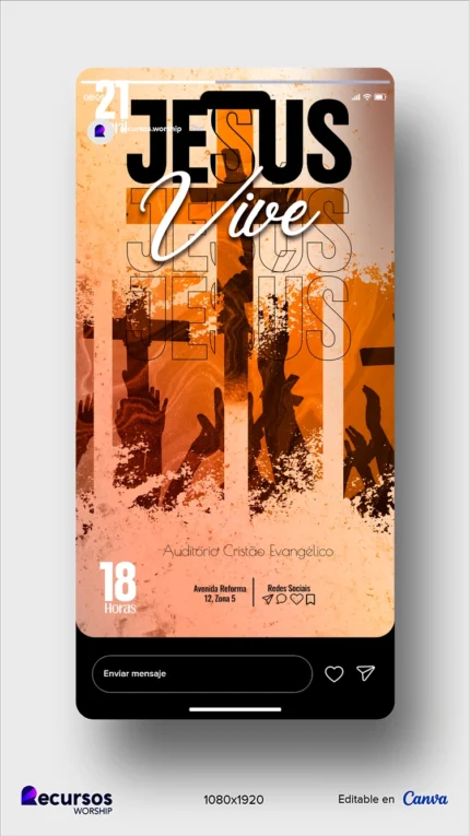 Design para avisos de Igreja | Estilo Degradê Grunge Vertical Photoshop — mockup, 9:16