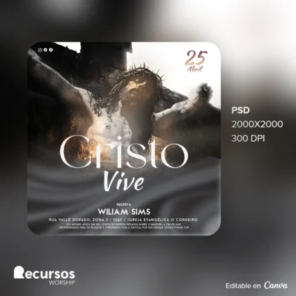 Arte para Semana Santa Jesus Vive | Post Quadrado Editável no Canva — mockup, 1:1
