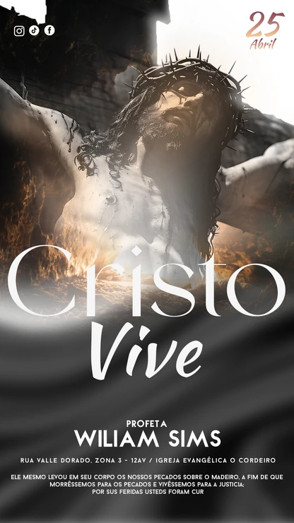 Design para Redes de Igreja | Estilo Dramático Jesus Vive Vertical Photoshop — miniatura, 9:16