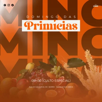 Modelo para Culto de Primeiros Frutos | Estilo Colheita Quente 1:1 Canva — miniatura, 1:1
