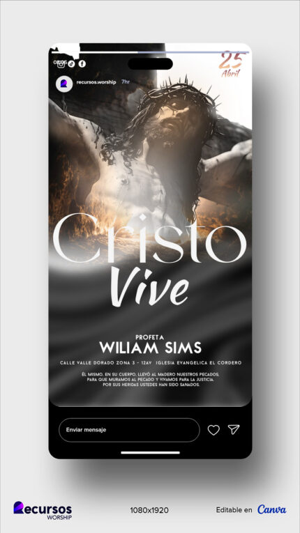 Layout vertical de la plantilla de adoración visualizada en la pantalla de un smartphone