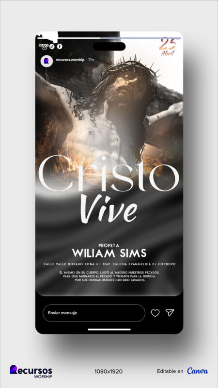 Layout vertical de la plantilla de adoración visualizada en la pantalla de un smartphone
