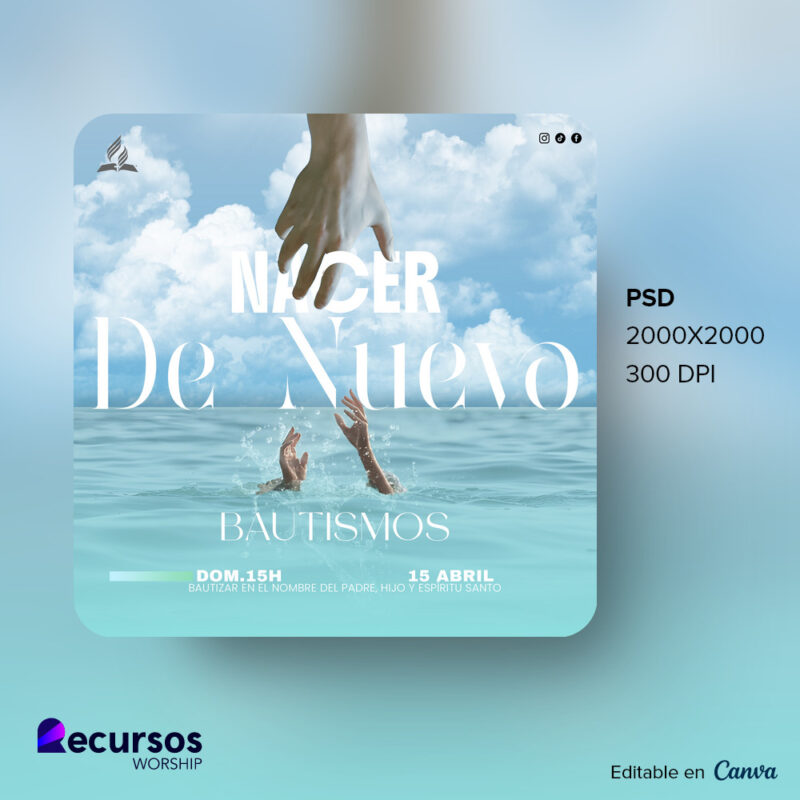 diseño editable de bautismo renacido en cristo para anuncios