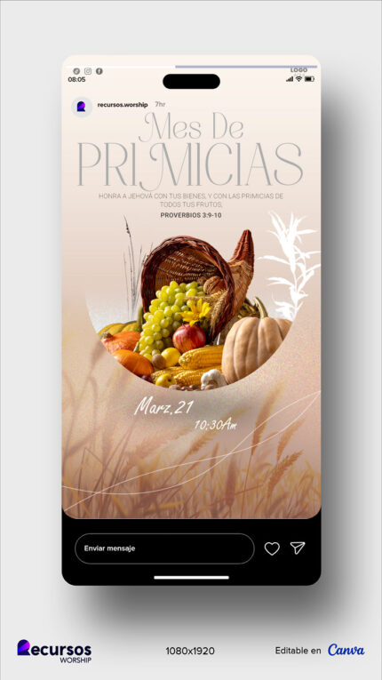 Maqueta de historia para Instagram de evento cristiano con elementos de cosecha otoñal