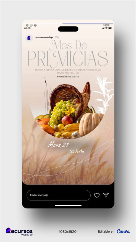 Maqueta de historia para Instagram de evento cristiano con elementos de cosecha otoñal