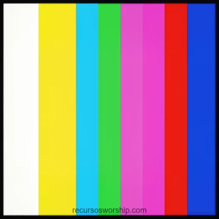 Barras color verticales smpte tv test card blanco amarillo cian verde magenta rojo azul fondo negro cuadrado retro broadcast glitch calibracion analogica vintage textura