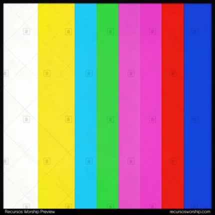 Barras color verticales smpte tv test card blanco amarillo cian verde magenta rojo azul fondo negro cuadrado retro broadcast glitch calibracion analogica vintage textura