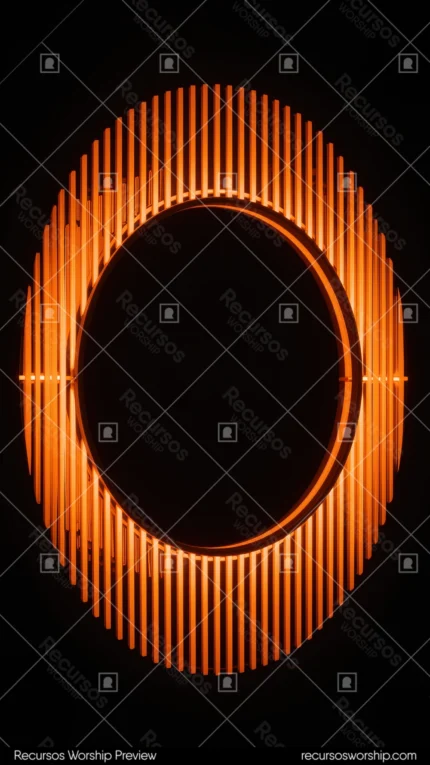 Ovalo elipse barras verticales paralelas naranja neon luminoso fondo negro puro efecto lampara rejilla luminosa vertical centrado minimalista overlay