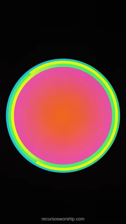Circulo perfecto gradiente rosa magenta intenso naranja rojo borde cian verde brillante fondo negro vertical centrado vibrante neon planeta overlay
