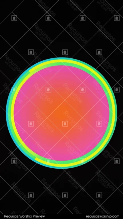 Circulo perfecto gradiente rosa magenta intenso naranja rojo borde cian verde brillante fondo negro vertical centrado vibrante neon planeta overlay