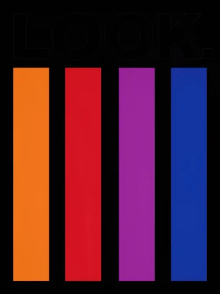 Composicion tipografica minimalista texto negro bold barras verticales naranja rojo morado azul fondo blanco vertical editorial grafico minimal textura color primario