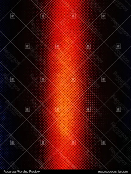 Columna central puntos halftone degradado rojo naranja brillante halo luz calida fondo negro bordes puntos azul oscuro laterales vertical plano frontal dramatico calido energia textura