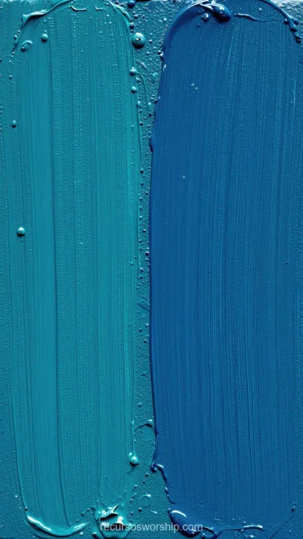 Textura pincelada acrílico espatulado oleo azul turquesa claro azul medio intenso bandas verticales anchas marcas espatula burbujas pintura vertical detalle artistico denso sereno pigmento