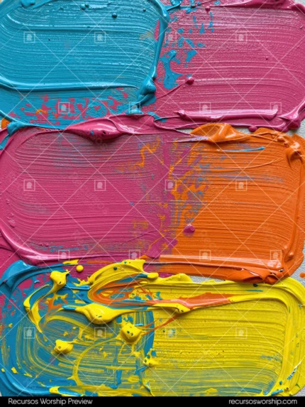 Capas horizontales pintura acrílica gestual azul cian rosa magenta naranja amarillo tela mezclas bordes gotas vertical expresionista vibrante artístico colorido textura fondo