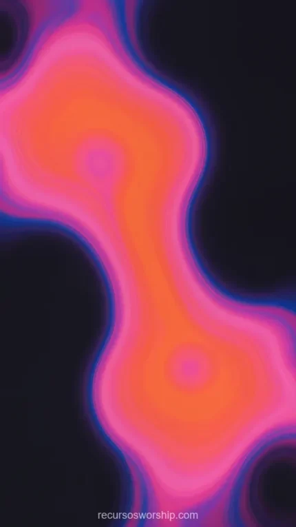 Forma organica sinuosa luz espectral naranja roja gradiente rosa magenta borde azul morado fondo negro profundo lazada espiral vertical abstracto organico plasma cosmico textura