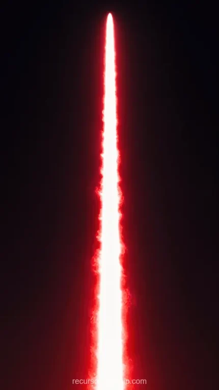 Rayo vertical delgado luz roja brillante ascendente aura difusa roja naranja lateral fondo negro profundo vertical minimalista dramatico energia laser alto contraste textura