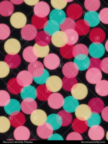 Patron circulos desenfocados bokeh rosa magenta cian verde amarillo rojo fondo negro puntos luz circular distinto tamano superpuestos vertical festivo vibrante confeti celebracion textura
