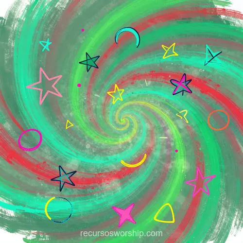 Espiral Pinceladas Verde Rojo Fondo Gris Estrellas Lunas Triángulos Círculos Rosa Amarillo Azul Cuadrado Whimsical Ilustracion espiral pinceladas verde rojo fondo gris estrellas lunas triangulos circulos rosa amarillo azul verde dispersos cuadrado whimsical caótico doodle festivo multicolor textura creativa