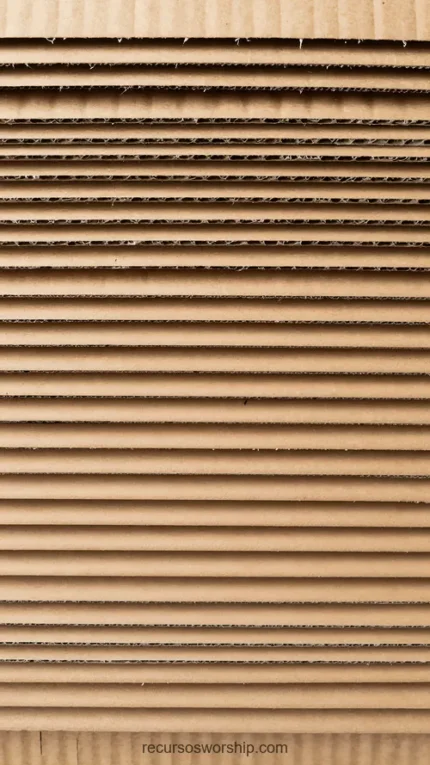 Textura macro carton corrugado canales horizontales ondas paralelas beige marron claro estructura interior pliegues capa exterior vertical detalle organico industrial natural embalaje textura