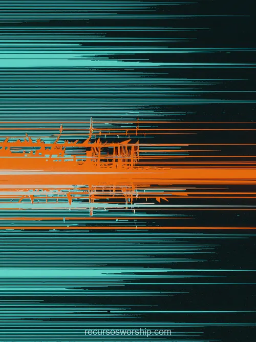 Glitch Analógico Vertical Trazos Horizontales Teal Verde Intenso Naranja Fondo Azul Negro Oscuro Vertical Glitch analogico vertical trazos horizontales teal verde intenso naranja oscuro desplazamiento imagen corte senal fondo negro azul oscuro vertical alta energia contraste complementario digital textura