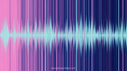 Waveform espectral audio osciloscopio picos cian brillante fondo degradado rosa magenta morado oscuro horizontal abstracto tecnico produccion musical digital