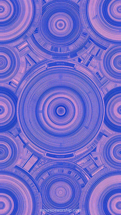 Mosaico Circulos Concentricos Azul Indigo Rosa Salmon Anillos Franjas Cuadricula Vertical Mandala Radial Mosaico circulos concentricos azul indigo rosa salmon anillos franjas finas cuadricula vertical simetria radial alta densidad mandala geometrico overlay elegante