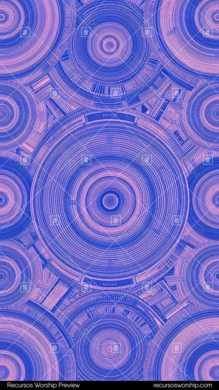 Mosaico circulos concentricos azul indigo rosa salmon anillos franjas finas cuadricula vertical simetria radial alta densidad mandala geometrico overlay elegante