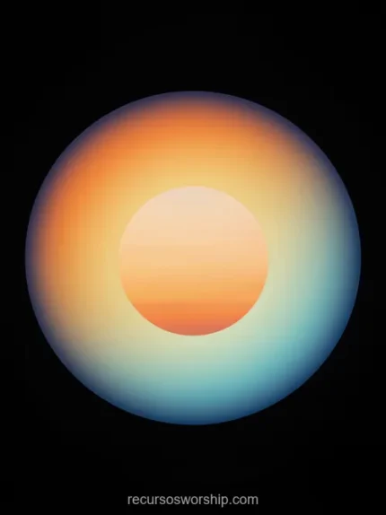 Esfera perfecta gradiente naranja ambar calido centro azul cian frio bordes fondo negro puro vertical centrado abstracto planeta sol artistico overlay