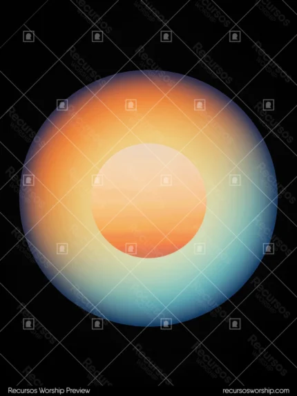 Esfera perfecta gradiente naranja ambar calido centro azul cian frio bordes fondo negro puro vertical centrado abstracto planeta sol artistico overlay