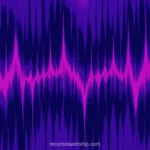 Waveform audio picos afilados rosa magenta brillante fondo azul indigo oscuro efecto glitch topografia trama puntos cuadrado espectral digital overlay