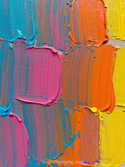 Textura pintura acrilica empastada pinceladas gruesas azul cian rosa magenta naranja amarillo plano detalle vertical tactil artistica festiva colorida overlay