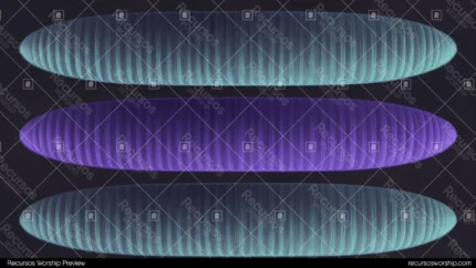 Tres ovalos horizontales estrias acanaladas cian teal brillante morado violeta fondo gris oscuro simetrico horizontal neon flotantes abstracto overlay