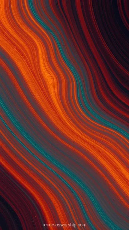 Ondas pinceladas naranja rojo intenso acento lineas teal verde diagonal fondo oscuro vertical abstracto alta saturacion calido fluido energetico overlay