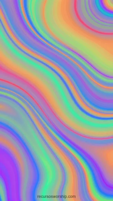 Ondas fluidas arcoiris completo psicedelico holografico amarillo verde cian azul morado rosa lineas finas superpuestas vertical abstracto alta saturacion espectral overlay