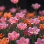 Campo tulipanes rosa naranja bokeh suave fondo oscuro negro vertical plano general floral profundidad campo primaveral natural overlay suave