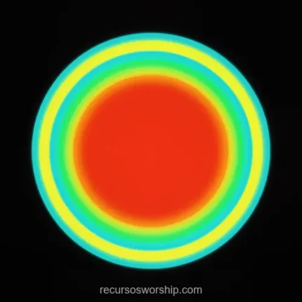Diana circulo anillos concentricos mapa calor rojo intenso amarillo verde lima cian fondo negro cuadrado thermal cientifico visualizacion temperatura overlay