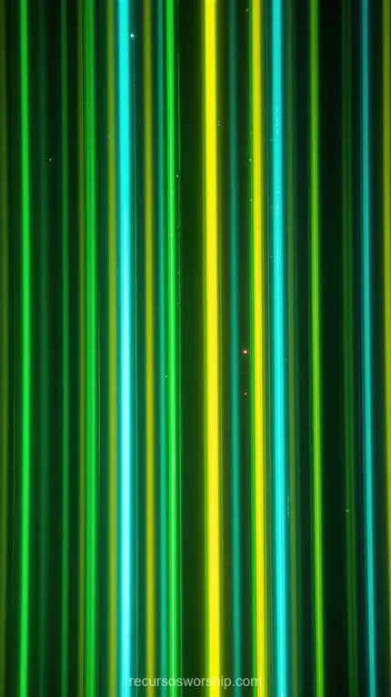 Barras verticales paralelas luz neon verde lima amarillo lima fondo verde oscuro vertical LED alta saturacion vibrante club escenario overlay
