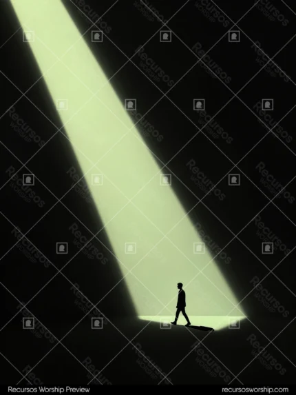 Silueta persona caminando cueva oscura abertura luz verde blanca brillante diagonal vertical cinematografica alto contraste narrativa esperanza overlay