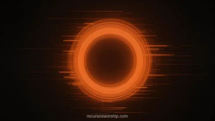 Aro circular luz naranja ambar speed lines horizontales irradiando centro fondo oscuro negro horizontal geometrico neon energetico portal futurista textura diseno overlay motion graphics