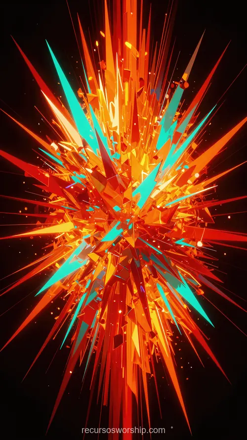 Explosion Fragmentos Geometricos Naranja Rojo Dorado Cian Fondo Negro Vertical Impacto Digital Explosion fragmentos geometricos naranja rojo dorado cian fondo negro oscuro vertical impacto digital pixel sort cristales luminosos overlay gaming