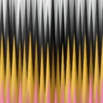 Picos verticales waveform ritmo bandas blanco negro amarillo rosa fondo oscuro cuadrado detalle musical ritmico espectro audio visualizador textura diseno overlay motion graphics