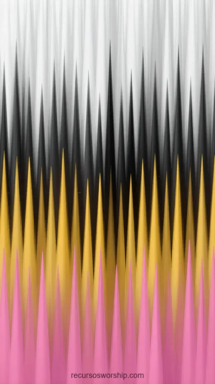 Picos verticales waveform ritmo bandas blanco negro amarillo rosa fondo oscuro cuadrado detalle musical ritmico espectro audio visualizador textura diseno overlay motion graphics