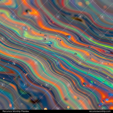 Marmol liquido saturado ondas naranja rojo verde teal azul cian morado fondo azul oscuro puntos luz iridiscente cuadrado vibrante energetico psicofluido espectral textura diseno overlay