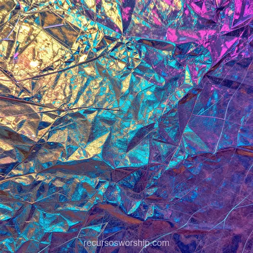 Papel Aluminio Holográfico Arrugado Facetas Dorado Cian Eléctrico Magenta Morado Cuadrado Metálico Papel aluminio arrugado holografico facetas angulares dorado ambar azul cian electrico magenta rosa morado cuadrado metalico prismatico iridiscente angular lujo textura diseno overlay editorial