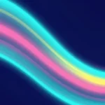 Onda sinusoidal luz neon multicolor bandas cian exterior rosa magenta amarillo blanco interior fondo azul indigo profundo vertical ondulado luminoso flujo energia espectral textura diseno overlay