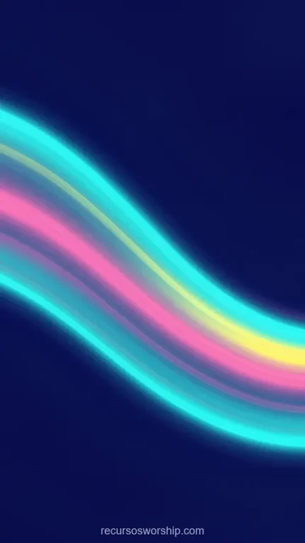 Onda sinusoidal luz neon multicolor bandas cian exterior rosa magenta amarillo blanco interior fondo azul indigo profundo vertical ondulado luminoso flujo energia espectral textura diseno overlay
