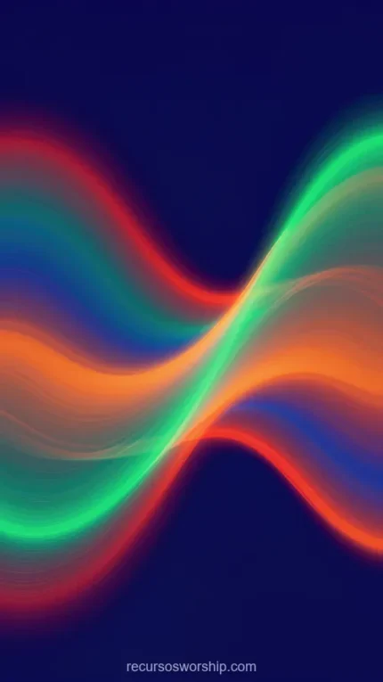 Onda luz espectral doble forma s bandas naranja rojo verde teal luminosas entrelazadas fondo azul indigo profundo vertical ondulado dinamico plasma dual espectral textura diseno overlay